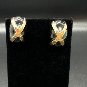 Vintage Donald Stannard gold tone metal black Earrings